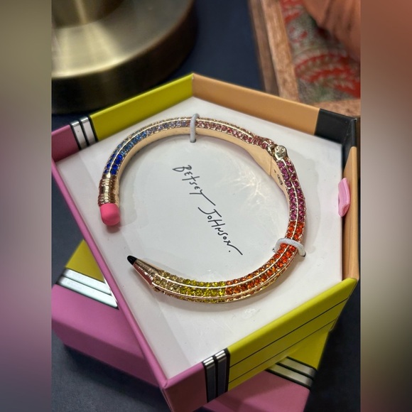 *NEW!* Betsey Johnson Rainbow Crystal Pencil Hinged Bracelet - Picture 2 of 8